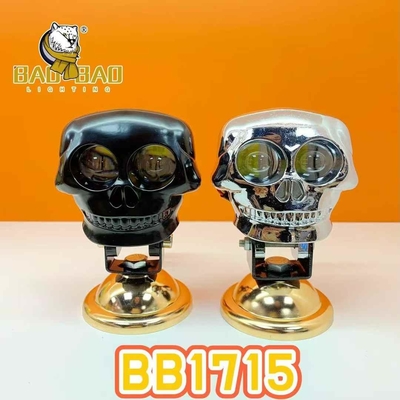 Cráneo de aluminio 12V 2 ojos blanco amarillo doble color flash plateado negro para motocicleta mini luz de conducción